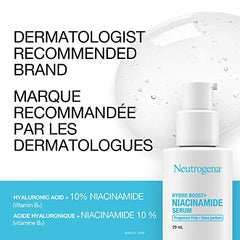 Neutrogena Hydro Boost+ Niacinamide Serum, Hyaluronic Acid, 10% Niacinamide Vitamin B3, Fragrance Free Facial Serum, 29 mL