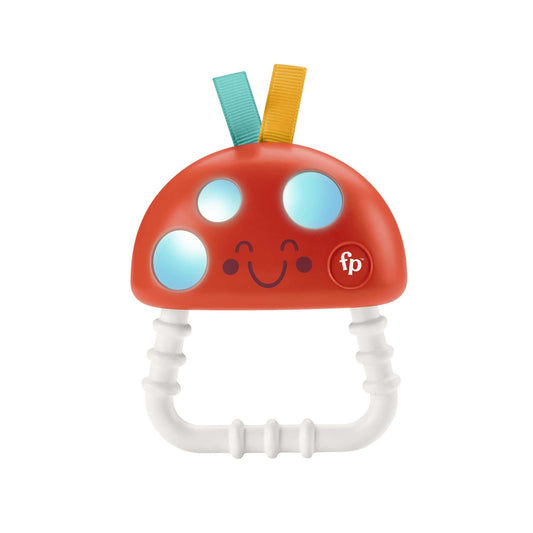 Fisher-Price Teethe n’ Glow Mushroom Teether, baby rattle teething toy with sensory details