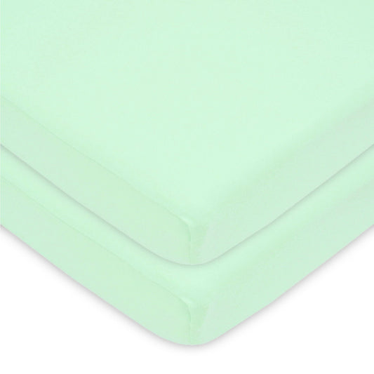 American Baby Company 100% Natural Cotton Value Jersey Knit Fitted Portable/Mini-Crib Sheet, Mint, Soft Breathable, for Boys and Girls, Pack of 2