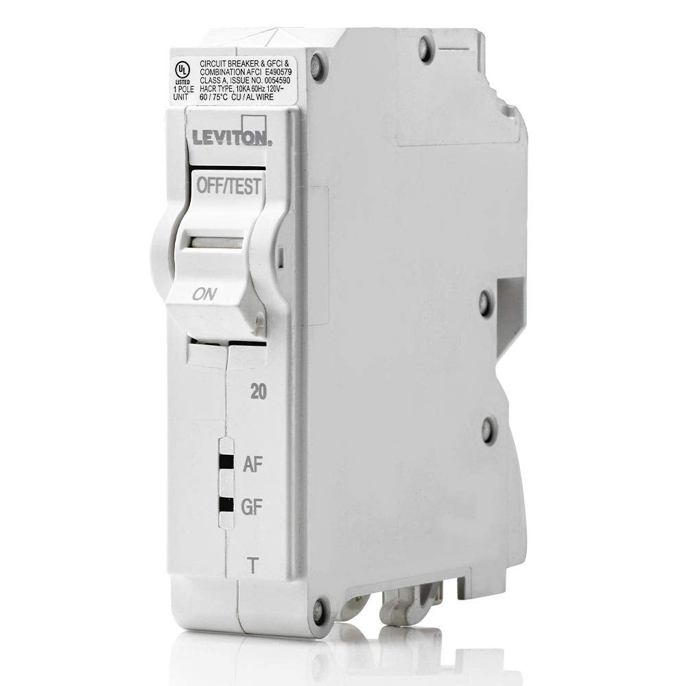 Leviton Plug-On AFCI/GFCI Branch Circuit Breaker, 20 Amp, 1-Pole, Thermal Magnetic, 120 VAC, LB120-DFT, White