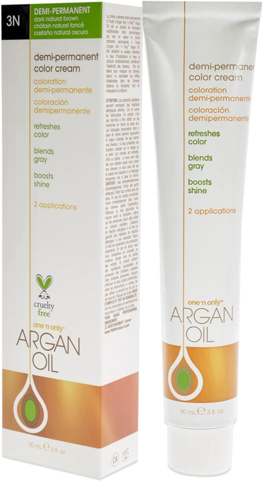 One n Only Argan Oil Permanent Color Cream - 3N Dark Natural Brown Hair Color Unisex 3 oz