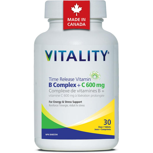 VITALITY Time Release Vitamin B Complex + C 600 mg | 30 Tablets (30 Days)
