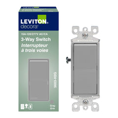 Leviton Decora Rocker 3-Way Switch, 15 Amp, 5603-H2G, Wallplate not Included, Grey