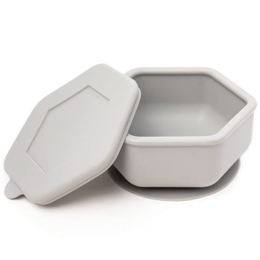 Tiny Twinkle Silicone Suction Bowl with Lid for Baby and Toddler - 100% Silicone - BPA Free - Microwave Safe - Strong Suction Bowls For Baby, Snack Containers For Toddlers (Grey, 13 oz.)