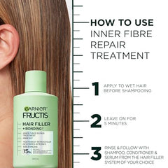 Garnier Fructis Hair Filler + Bonding Fiber Repair Pre-Shampoo Treatment, For Damaged Hair, Repairs & Strengthens Broken Bonds, Fills Hair with Strength 7 Layers Deep,300ml