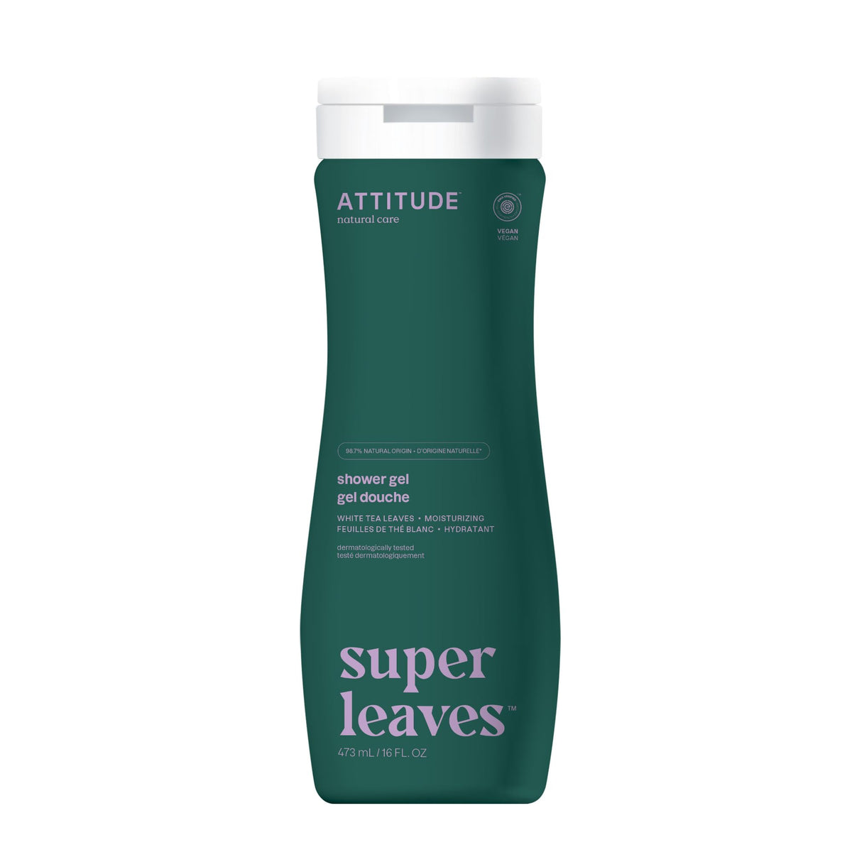 ATTITUDE Body Wash, Made in Canada, EWG Verified Shower Gel, Dermatologically Tested, Plant and Mineral-Based, Vegan Personal Care Products, White Tea Leaves, 473 mL