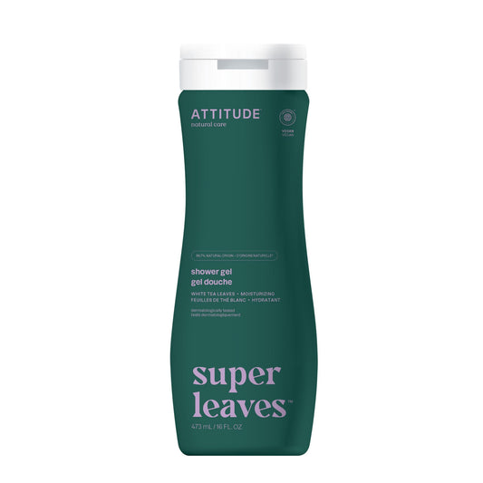 ATTITUDE Body Wash, Made in Canada, EWG Verified Shower Gel, Dermatologically Tested, Plant and Mineral-Based, Vegan Personal Care Products, White Tea Leaves, 473 mL