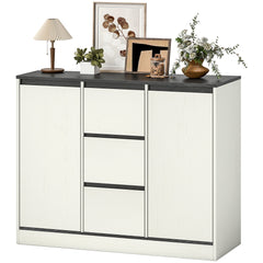 Buffet Cabinet with Soft-Close Hinges, Modern Sideboard with 3 Drawers and 2 Adjustable Shelves, White Wood Grain