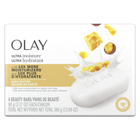 Olay Moisture Outlast Ultra Moisture Shea Butter Beauty Bar with Vitamin B3 Complex, 90 g, 4 count
