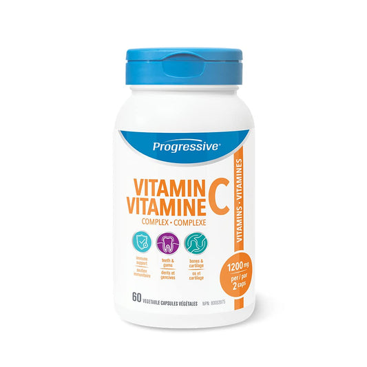 Progressive Vitamin C Complex 600 mg, Buffered and Fat-Soluble C with Bioflavonoids, Whole-Food Antioxidants and Piperine for Immune-System and Antioxidant Support, Canadian Made, Vegan, Non-GMO, 60 Vegetarian Capsules