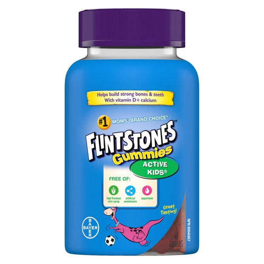 FLINTSTONES Active Kids Multivitamin Gummies - Multivitamins for Kids, Kids Gummy with Vitamin D and Calcium, Free of Artificial Sweeteners, Free of Aspartame, 60 Gummies