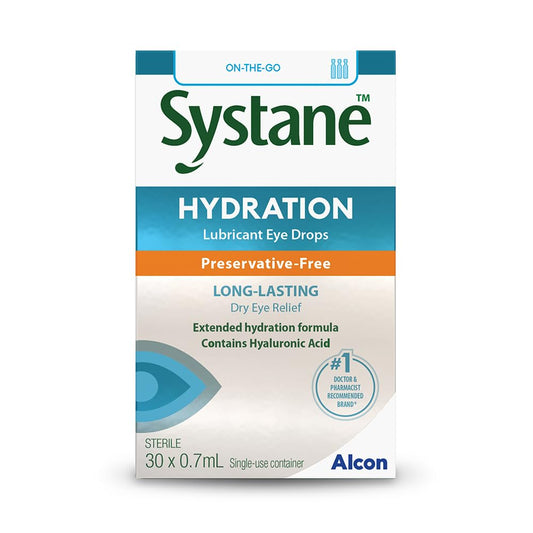 Systane Hydration Preservative-Free Lubricant Eye Drops for Dry Eyes, Long-Lasting Dry Eye Relief Hydrating Eye Drops, Ideal for LASIK or Cataract Patients - 30x0.7mL