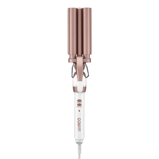 Conair CD704C Double Ceramic Triple Barrel Curl Styling Waver, Deep waves, Long lasting nautral tight waves for all hair lengths, Turbo Heat® – up to 68°F (20C) burst of heat, White/ Rose Gold