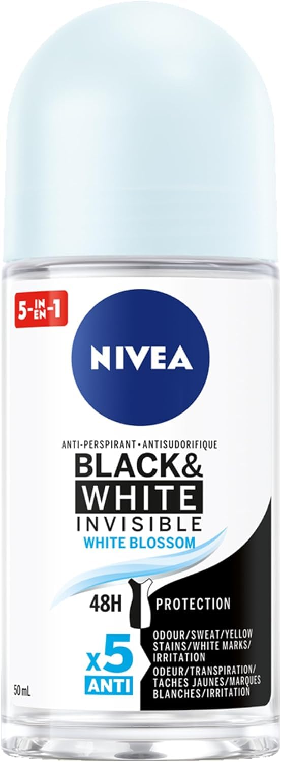 NIVEA Black & White Invisible 48H Protection White Blossom Anti-Perspirant Roll-On, 50ml