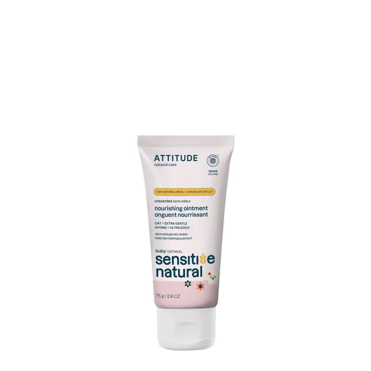 ATTITUDE Moisturizing Body Ointment for Baby with Sensitive Skin, Made in Canada, Plant and Mineral-Based Ingredients, Vegan Personal Care Products, Enriched with Oat, Unscented, 75 mL