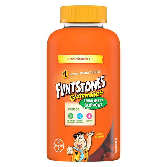 FLINTSTONES Kids Multivitamin Gummies Plus Immunity Support- Multivitamins for Kids, Kids Gummy With Zinc and Extra Vitamin C‡, Free of Artificial Sweeteners, Free of Aspartame, Free of Synthetic FD&C Dyes, 180 Gummies