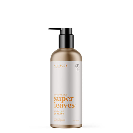 ATTITUDE Shower Gel with Essential Oils, Made in Canada, EWG Verified, Plant and Mineral-Based Ingredients, Vegan Personal Care Products, Refillable Aluminum Bottle, Petitgrain and Jasmine, 473 ml