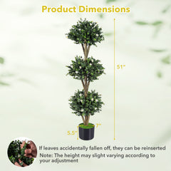 51 inches Artificial Triple Ball Boxwood Topiary Tree with 59 Blossoms Set of 2-White