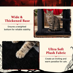 51 Inch Gothic Cat Tree with Red Castle House, Large Hammock and Bat Topper, Black and Red