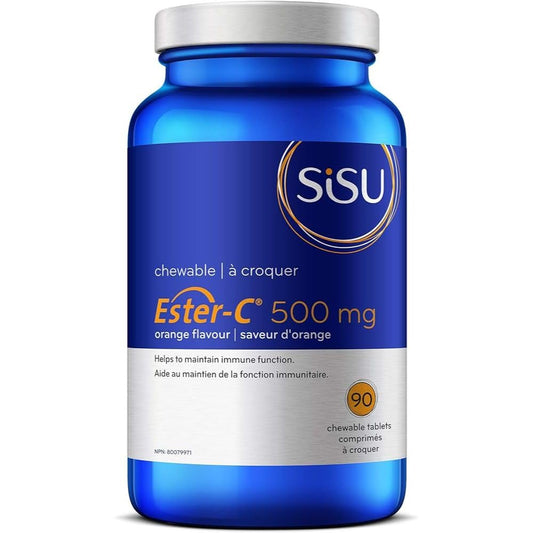 Sisu Ester-C 500mg Chewable Tablets, Orange, Naturally Sweetened Vitamin C with 24-hour Immune Support, Less Acidic, Better Absorbed & Retained Than Other Forms of Vitamin C, Gluten Free & Vegan