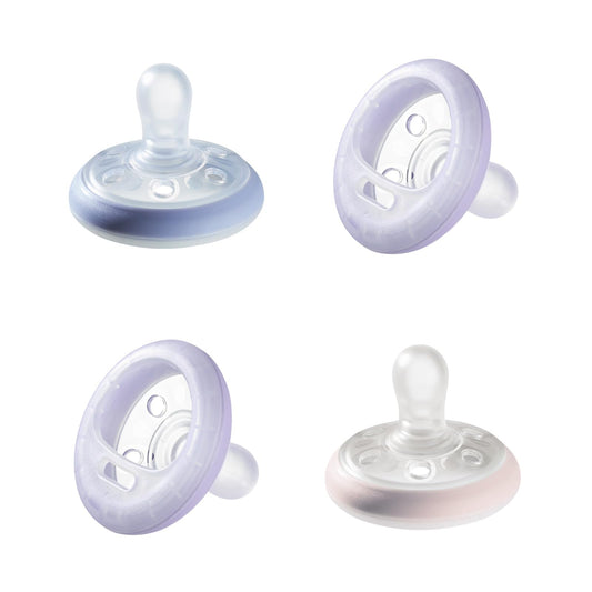 Tommee Tippee Breast-Like Pacifier Night, Glow in the Dark, Skin-Like Texture, Symmetrical Design, BPA-Free, 6-18 months, Pack of 4 Pacifiers