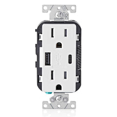 Leviton USB Type A-C Receptacle, 15 Amp Tamper-Resistant, T5633-00W, White