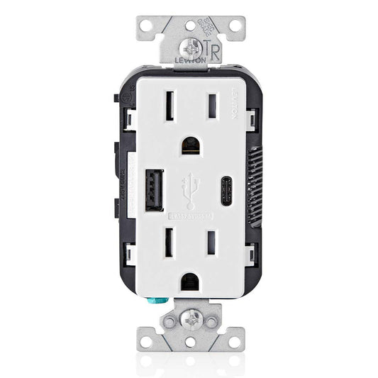 Leviton USB Type A-C Receptacle, 15 Amp Tamper-Resistant, T5633-00W, White