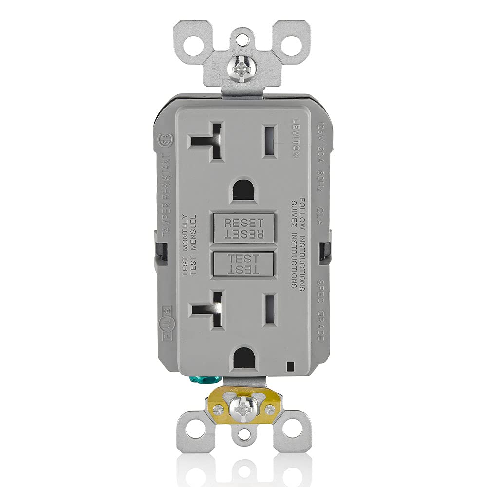 Leviton GFCI Receptacle, 20 Amp Tamper-Resistant, GFTR2-GY, Grey