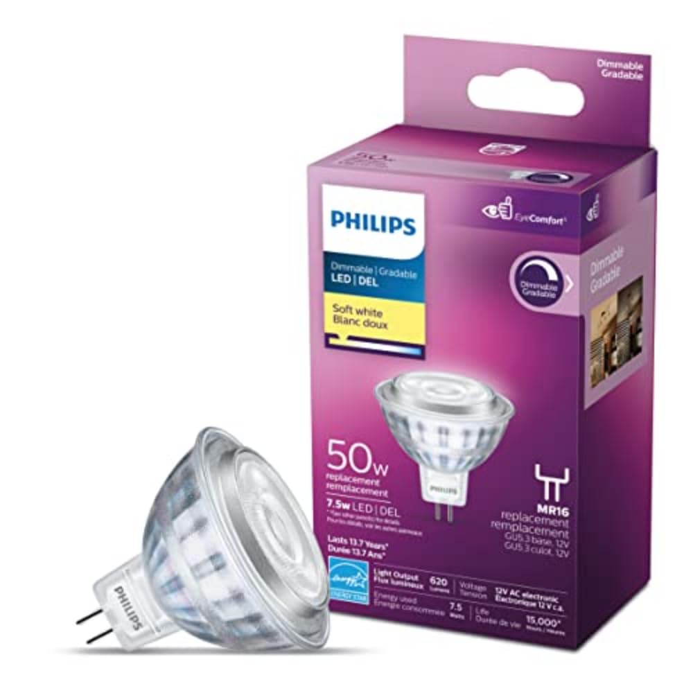 Philips LED 50W MR16 Soft White Glass LED Light Bulb