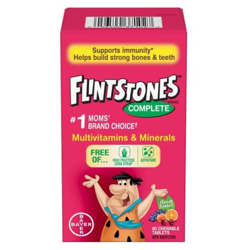 FLINTSTONES Complete Chewable Multivitamin for Kids, Aspartame-Free, with Vitamin A, C6, B12, C, D, e, & Calcium 80 count