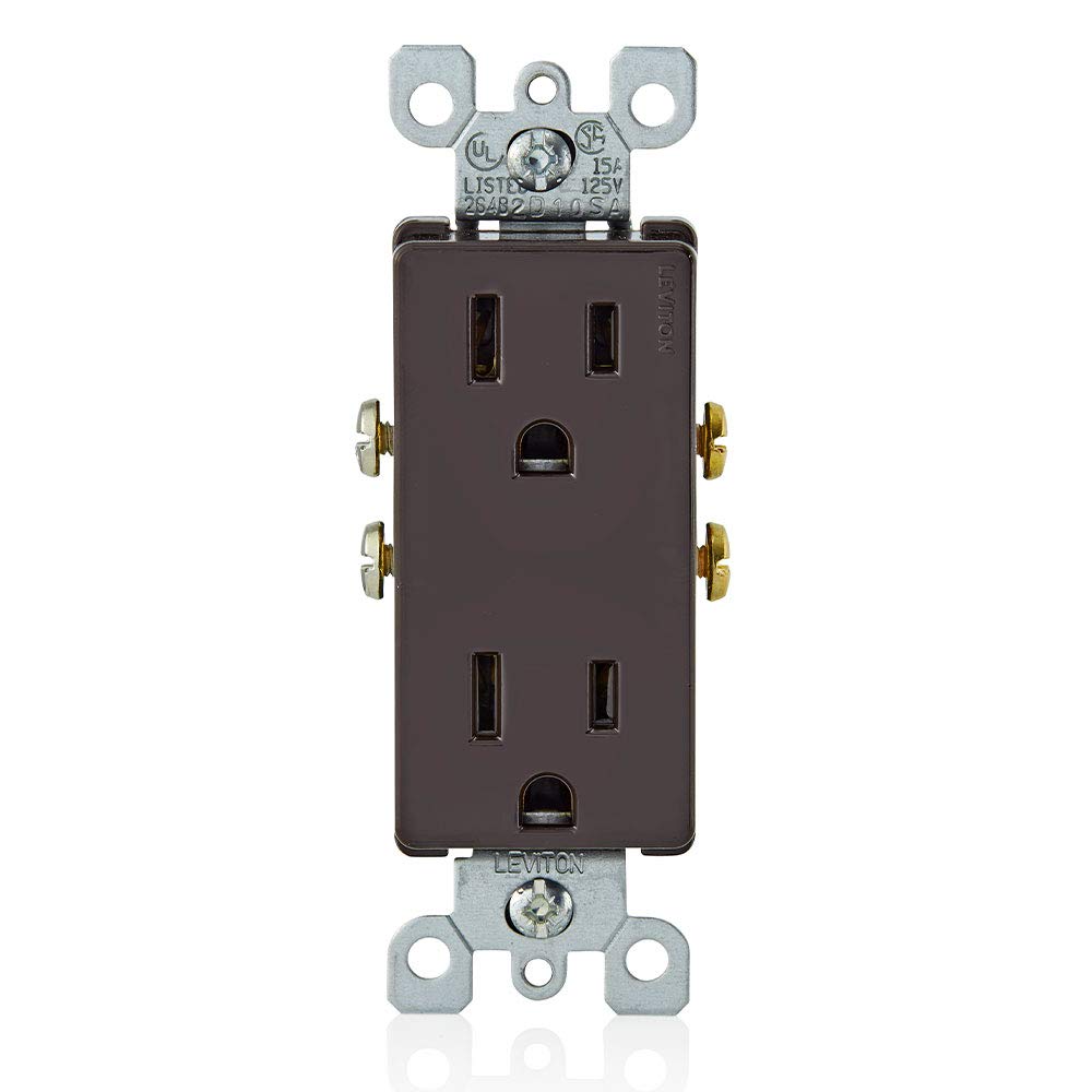 Leviton Decora 15 Amp, 125 V, Duplex Receptacle, Residential Grade, Grounding, 05325-000, Brown