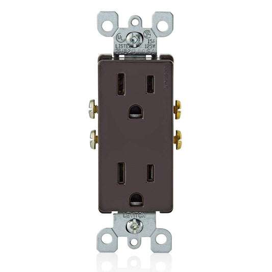 Leviton Decora 15 Amp, 125 V, Duplex Receptacle, Residential Grade, Grounding, 05325-000, Brown