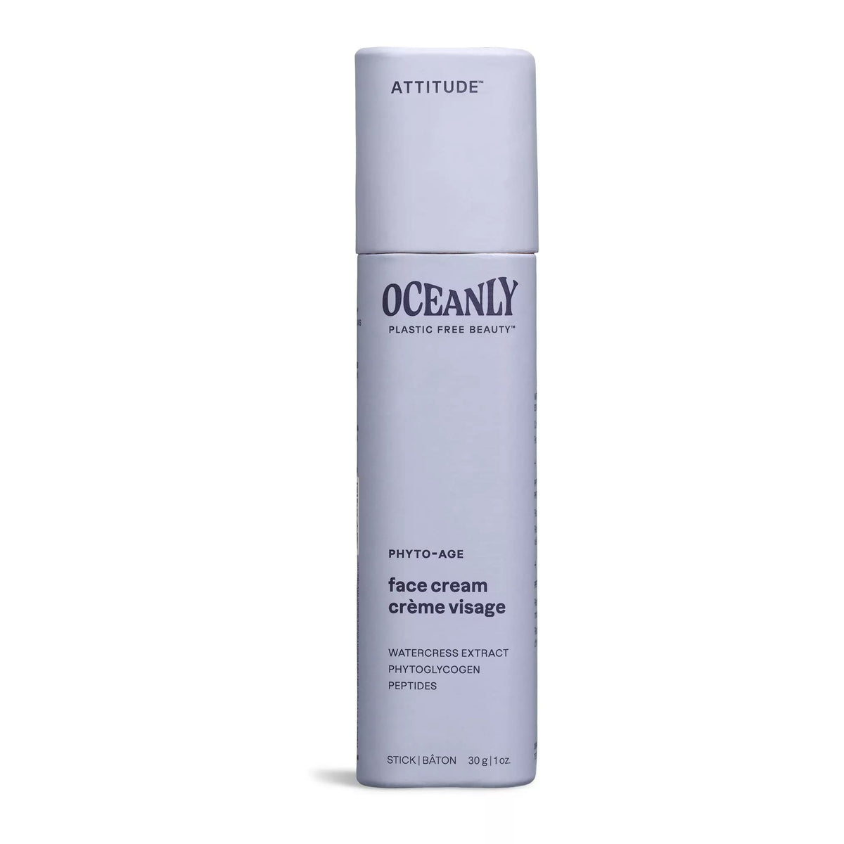 ATTITUDE Oceanly Face Cream Stick, Made in Canada, EWG Verified, Plastic-free, Plant & Mineral-Based Ingredients, Vegan & Cruelty-free Beauty Products, PHYTO AGE, Unscented, 30 grams