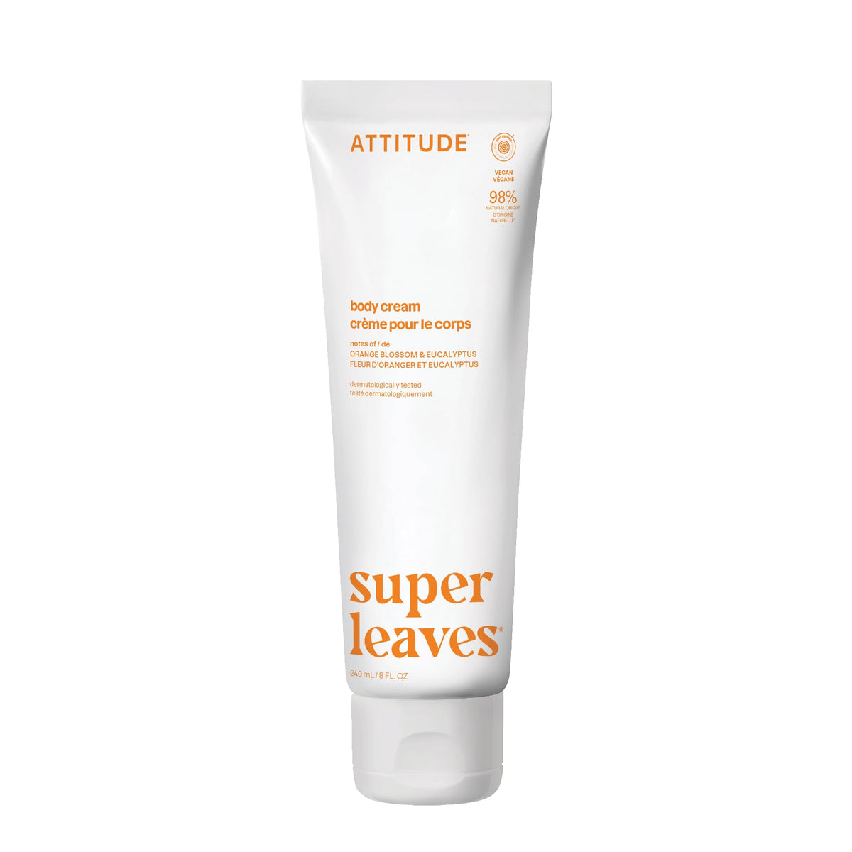 ATTITUDE Body Cream, Made in Canada, EWG Verified Moisturizer, Vegan Moisturizing Products For Dry Skin, Dermatologically Tested, Orange Blossom & Eucalyptus Scent, 240 mL