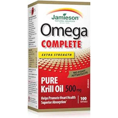 Jamieson Omega Complete Pure Krill Oil 500 mg, 100 Softgels, No Fishy Aftertaste, Supports Heart Health, and Provides Superior Absorption. With Antarctic Krill Oil. Proudly Canadian