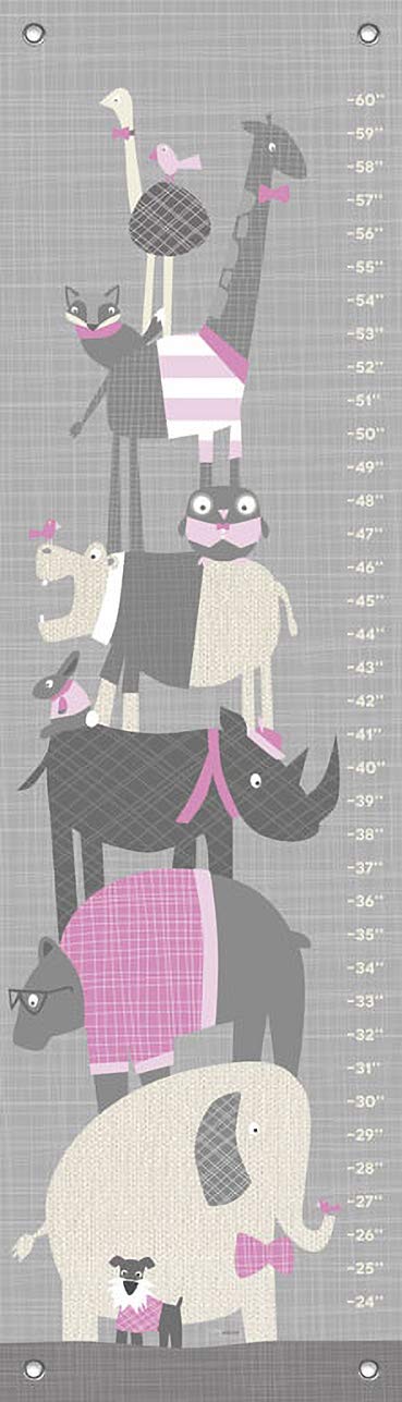 Oopsy Daisy Happy Animal Herd Growth Chart, Gray/Pink, 12" x 42"