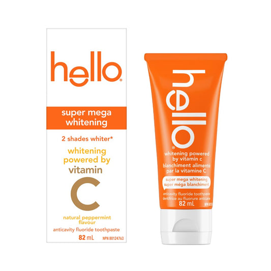 Hello Whitening Toothpaste with Fluoride Powered by Vitamin C, Teeth Whitening Toothpaste for Adults, Helps Freshen Breath and Removes Surface Stains, SLS Free, Natural Peppermint Flavor, 82mL Tube