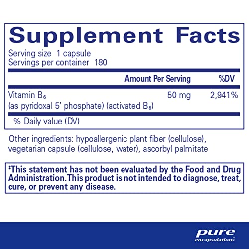 Pure Encapsulations P5P 50 - Active Vitamin B6 - Supports Energy Metabolism & Brain Health* - Gluten Free & Non-GMO - 180 Capsules