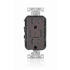 Leviton USB Dual Type C Receptacle 30 W (6 Amp), 15 Amp Tamper-Resistant, T5635-00B, Brown