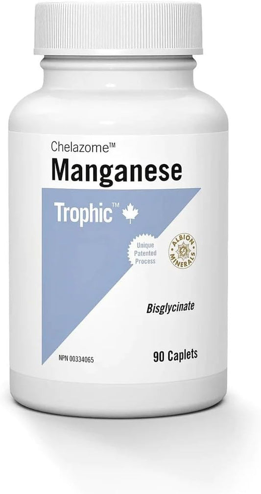 Trophic Manganese - Chelazome, 90's. Vital element in the activation of enzymes throughout the body. Promotes the proper utilization of glucose, improves memory, and the reduction of nerves. Chelated with natural amino acids, provides superior absorbtion.