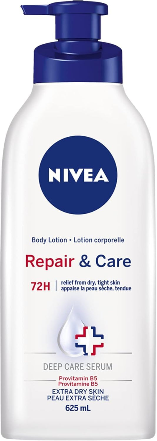 NIVEA Repair and Care Body Lotion for Dry Skin, 72-Hour Moisturizing Lotion for Extra Dry Skin, Fast-Absorbing, Non-Greasy Daily Body Moisturizer With Provitamin B5, 625mL