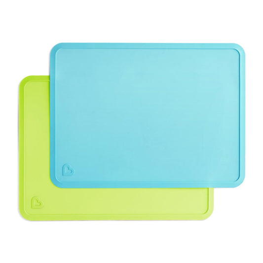 Munchkin Spotless Silicone Placemats for Kids, 2 Pack, Blue/Green