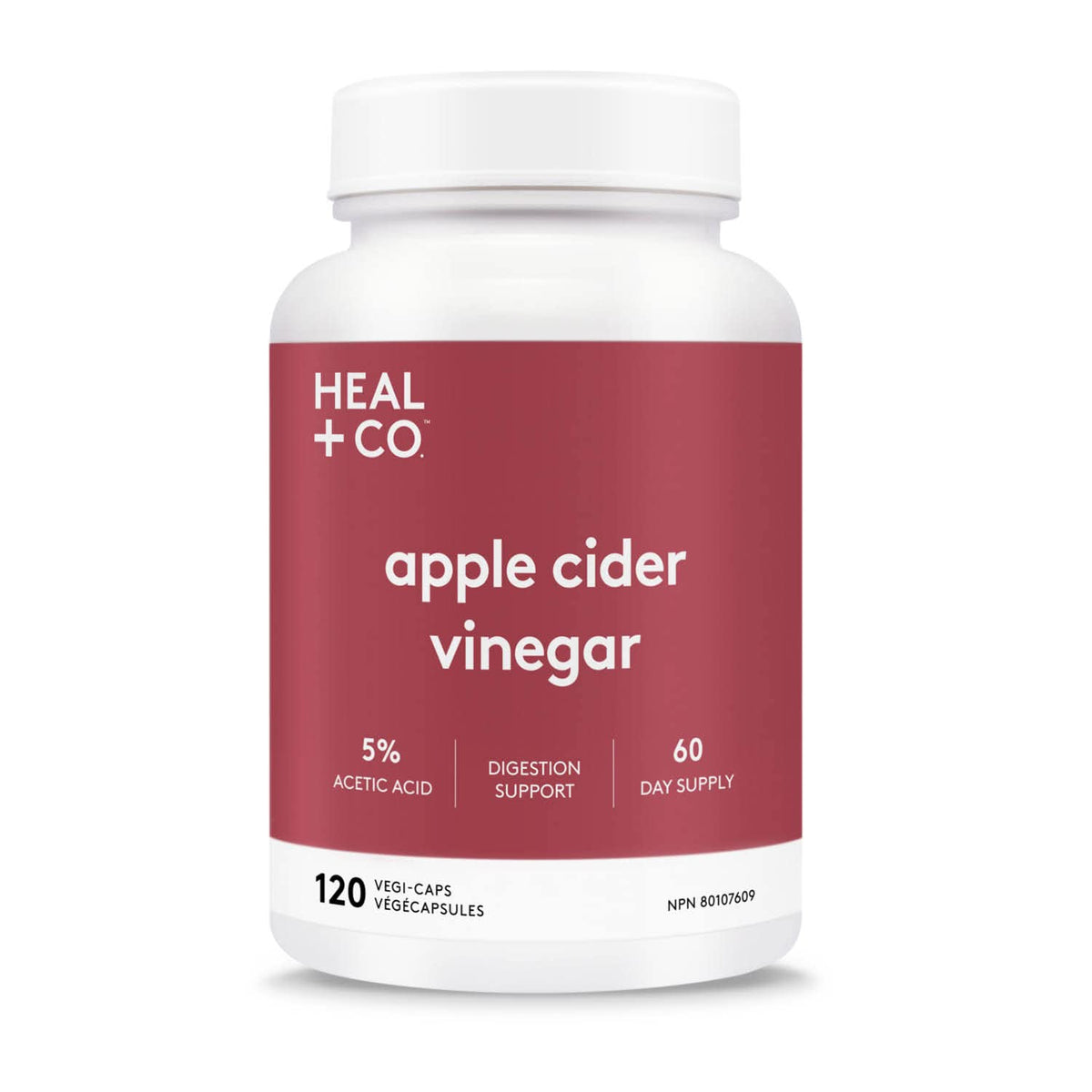HEAL + CO. Apple Cider Vinegar – High Potency 5:1 Extract with 5,000 mg per Serving – Supports Digestion & Mineral Absorption – 120 Vegan Capsules