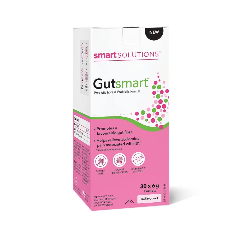 Lorna Vanderhaeghe Smart Solutions Gutsmart Unflavoured Sticks Packs, Probiotic with Fibre, Unflavoured, 30 Count