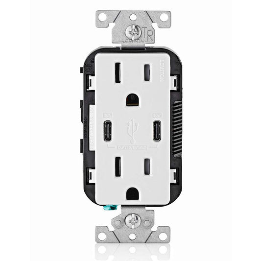 Leviton USB Dual Type C Receptacle 30 W (6 Amp), 15 Amp Tamper-Resistant, T5635-00W, White
