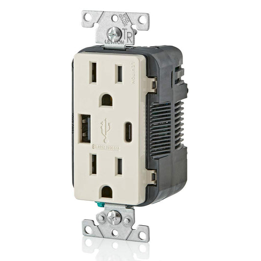 Leviton USB Type A-C Receptacle, 15 Amp Tamper-Resistant, T5633-00T, Light Almond