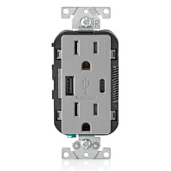 Leviton USB Type A-C Receptacle, 15 Amp Tamper-Resistant, T5633-0GY, Grey