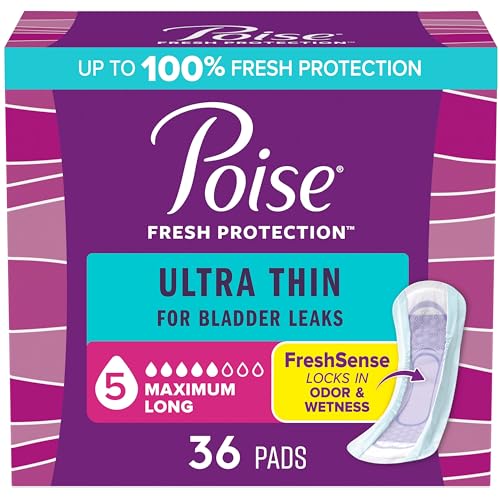 Poise Ultra Thin Incontinence Pads & Postpartum Incontinence Pads, 5 Drop Maximum Absorbency, Regular Length, 36 Count
