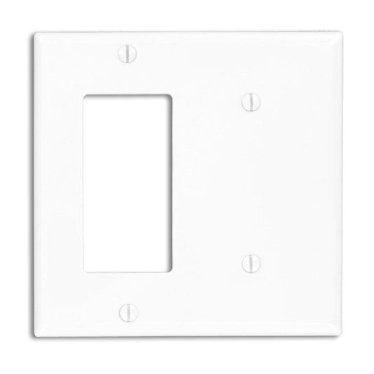 Leviton Decora 2-Gang, 1-Blank Combination Wallplate, Standard Size, 80708-00W, White