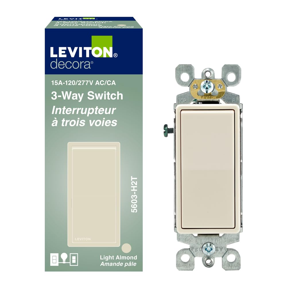 Leviton Decora Rocker 3-Way Switch, 15 Amp, 5603-H2T, Wallplate not Included, Light Almond